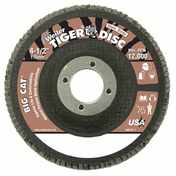 Tiger Big Cat High Density Flap Disc, 4-1/2 in dia, 60 Grit, 7/8 in Arbor, 12,000 RPM, Type 27