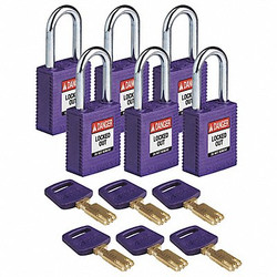 Brady Lockout Padlock,Nylon,1/2" W,Purple,PK6 NYL-PRP-38ST-KD6PK