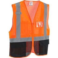 Global Industrial Class 2 Hi-Vis Safety Vest 3 Pockets Mesh Orange/Black 4XL/5XL