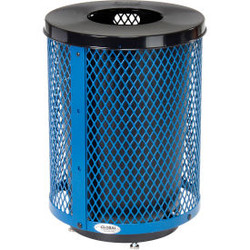 Global Industrial Outdoor Diamond Steel Trash Can With Flat Lid & Base 36 Gallon