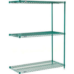 Nexel 3 Shelf Poly-Green Wire Shelving Unit Add On 42""W x 24""D x 54""H