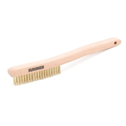 Brass Wire Scratch Brush, 13.8 in, 19 rows, Brass Bristle, Curved Wood Handle