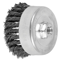 Standard Twist Single Row Cup Brush, 4 in dia, 5/8 in-11 Arbor, 0.023 Carbon Steel Wire