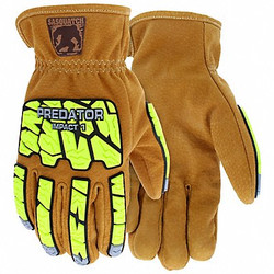 Mcr Safety Leather Gloves,A5,Brown/Green,L,PR PD3430L