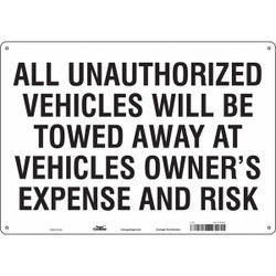 Condor Vehicles Will Be Towed Sign,White,14x20" 477Y09