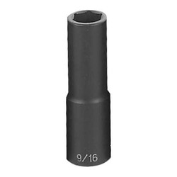 Grey Pneumatic Impact Socket,9/16",1/2"D,6pt.,D 2018D