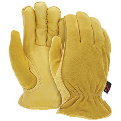 MCR Safety® Insulated Deerskin Leather Drivers, Large, Yellow, 12/Pair