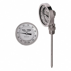 Tel-Tru Analog Dial Thermometer,Stem 6" L BC550R-0653