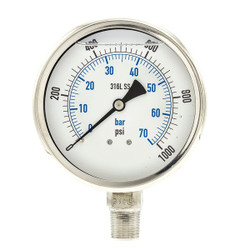 Pic Gauges Pressure Gauge,Stainless Steel,1000 psi PRO-301L-402M-01