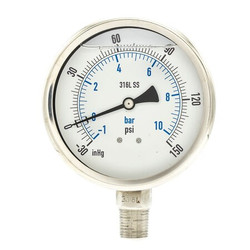 Pic Gauges Compound Gauge,30 in. Hg Vac to 160 psi PRO-301L-402CF-01