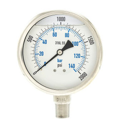 Pic Gauges Pressure Gauge,Stainless Steel,2000 psi PRO-301L-402O-01