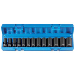 Grey Pneumatic Socket Set,3/8"D,Semi D,13pcs. 1203MSD