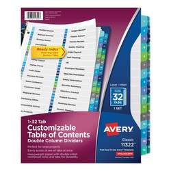 Avery Dennison Index,Double Column Dividers,32-Tab,PK32 11322