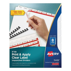 Avery Dennison Unpunched Dividers,White Tabs,8-Tab,PK5 11432
