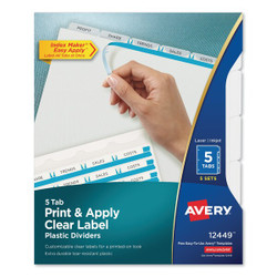 Avery Dennison Plastic Dividers,5-Tab,Letter,5 Sets,PK5 12449