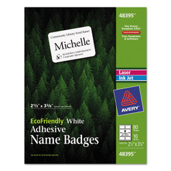 Avery Dennison Name Badge,White,PK80 48395