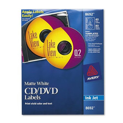 Avery Dennison Cd/Dvd Inkjet Labels,White,PK40 8692