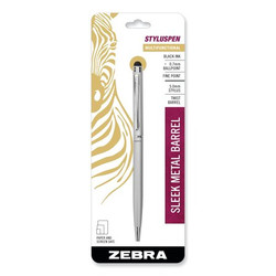 Zebra Pen Ballpoint/Stylus Pen,Twist,Silver 33161