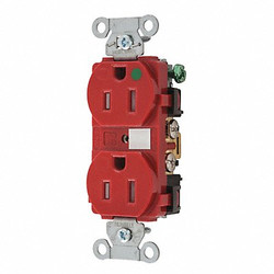 Hubbell Receptacle,Red,15 A,2P3W,Back; Side,1PK 8200REDTRA