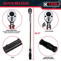 K-Tool International Adjustable Ratcheting Torque Wrench Usa KTI72126A