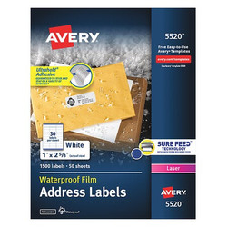 Avery Laser Label,1" H,2-5/8" W,PK1500  AVE5520