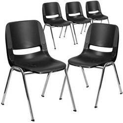 Flash Furniture Black Stack Chair-Chrome Frame,PK5 5-RUT-14-BK-CHR-GG