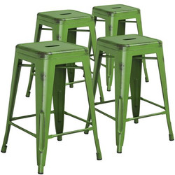 Flash Furniture Distressed Green Metal Stool,PK4 4-ET-BT3503-24-GN-GG