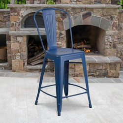 Flash Furniture Distressed Blue Metal Stool,PK4 4-ET-3534-24-AB-GG