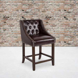 Flash Furniture Brown Leather/Wood Stool,24",PK2 2-CH-182020-T-24-BN-GG