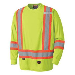 Pioneer Safety Shirt,Hi-Vis,Yellow,Polyester,S V1051260U-S
