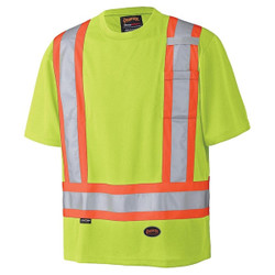 Pioneer Safety Shirt,Hi-Vis,Yellow,Polyester,3XL V1051160U-3XL