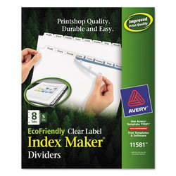 Avery Dennison Index Divider,8 Tab,Clear,White,PK5 11581