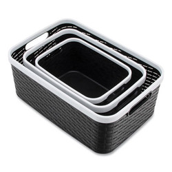 Advantus Open Lid Storage Bin, Assorted Sizes, Black/white, 3/pack 39220