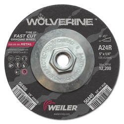 Wolverine Grinding Wheels, 5 in Dia, 1/4 in Thick, 5/8 in Arbor, 24 Grit, R