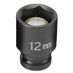 Grey Pneumatic Socket,12mm,1/4"D,Impact,Mag 6pt.,Blk 912MG