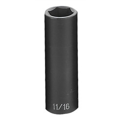 Grey Pneumatic Impact Socket,11/16",1/2"D,6pt. D 2022D