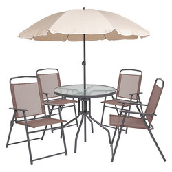 Flash Furniture Patio Set,Umbrella,6 Piece,Brown GM-202012-BRN-GG