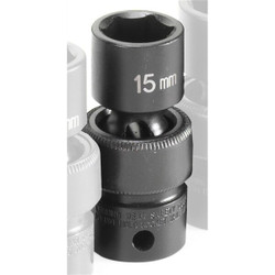 Grey Pneumatic Socket,15mm,3/8"D,Impact,Univ 6pt. 1015UM