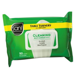 Sani Professional Table Turner Wet Wipes,7x11 1/2,Wh,PK12 NIC A580FW
