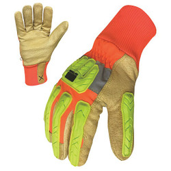 Ironclad Performance Wear Leather Gloves,Hi-Viz Orange/Yellow,L,PR G-EHVIP-04-L