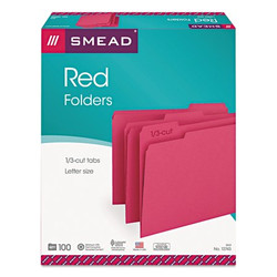 Smead Pressboard Folder,1/3 Cut Tab,Red,PK100 12743