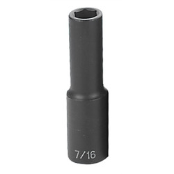 Grey Pneumatic Impact Socket,7/16",1/2"D,6pt. D 2014D