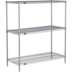 Nexel 3 Shelf Nexelate Silver Epoxy Wire Shelving Unit Starter 24""W x 24""D x 5