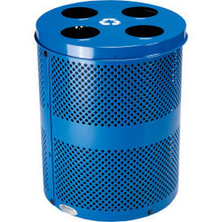 Global Industrial Outdoor Perforated Steel Recycling Can W/Multi-Stream Lid 36 G