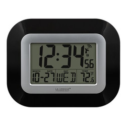 La Crosse Technology Atomic Digital Wall Clock w Indoor Temp  WT-8005U-B-INT