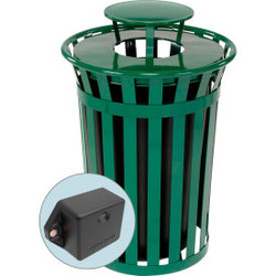 Global Industrial TrashTalk Outdoor Slatted Metal Trash Can w/Rain Lid 36 Gal. G