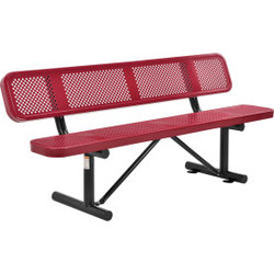Global Industrial 6' Outdoor Steel Picnic Bench w/ Backrest Perforated Metal Red