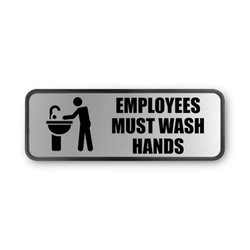 COSCO Brushed Metal Office Sign, Employees Must Wash Hands, 9 X 3, Silver 098205