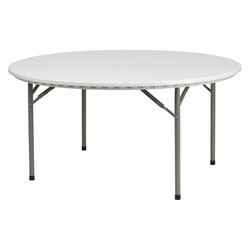 Flash Furniture Fold Table,Plastic,Round,White,60" RB-60R-GG