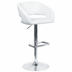 Flash Furniture White Vinyl Barstool,Adj Height CH-122070-WH-GG